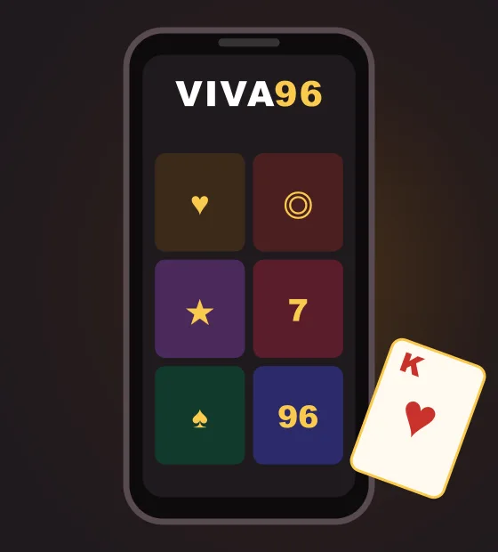 Viva96 Casino from a phone Viva96 Casino on a phone: illustrated lobby with coloured game tiles